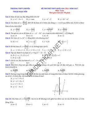 Đề thi thử THPT quốc gia Toán 2017 lần 1 - Trường THPT chuyên Thoại Ngọc Châu
